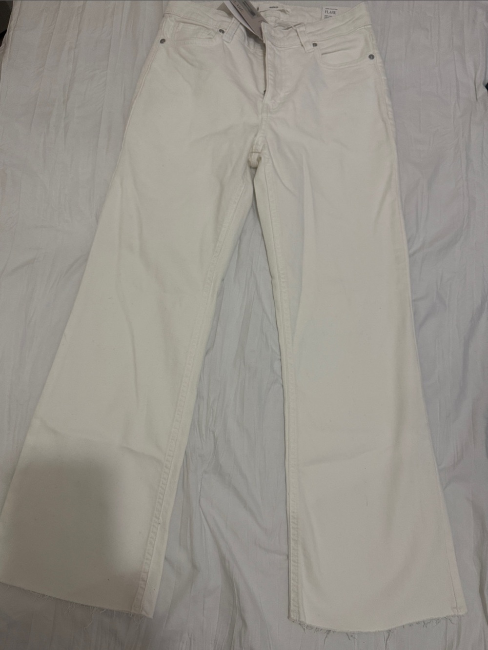 Mango White Wide-Leg Jeans with Raw Hem